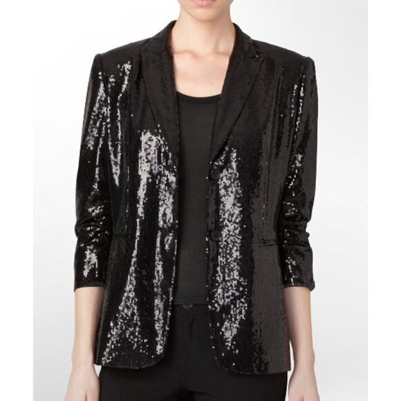 Michael Jackson Bille Jean Type BLAZER Sz Small Calvin Klein Black Sequin Jacket - Picture 1 of 9